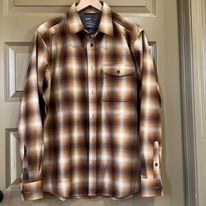 Swiss Tech Brown Plaid Long Sleeve Polyester Stretch Casual Shacket Thick Shirt